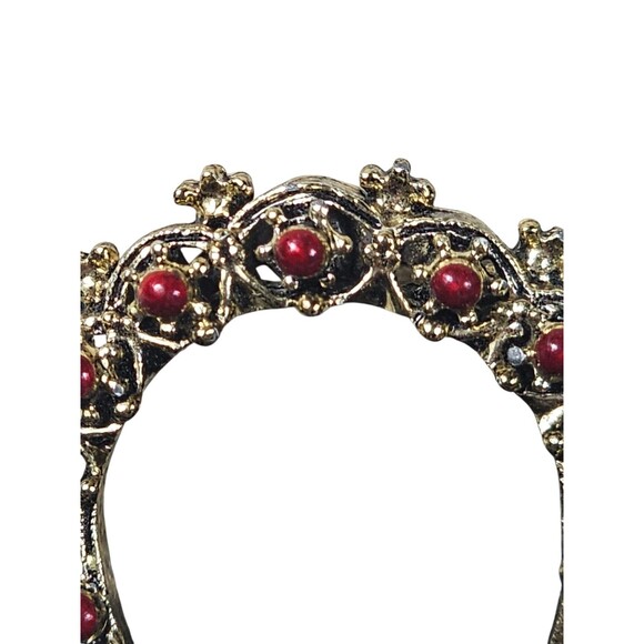 Vintage Brooch Gerry Weber Crescent Moon Pin Gold Tone Red Enamel Art Deco - Picture 6 of 8